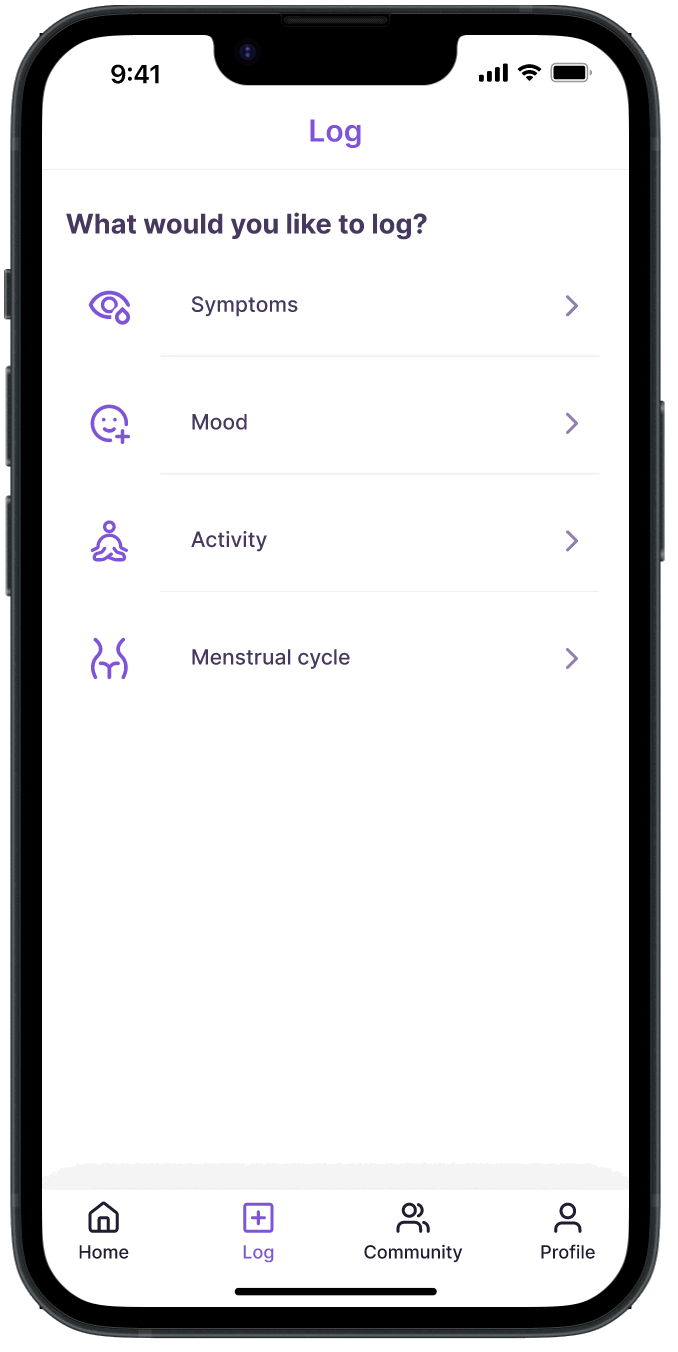 MenoCare one-tap symptom logging screen